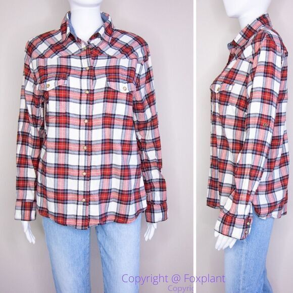 JACHS Girlfriend Tops - JACHS Girlfriend women's red and white plaid button down‎ shirt, size M